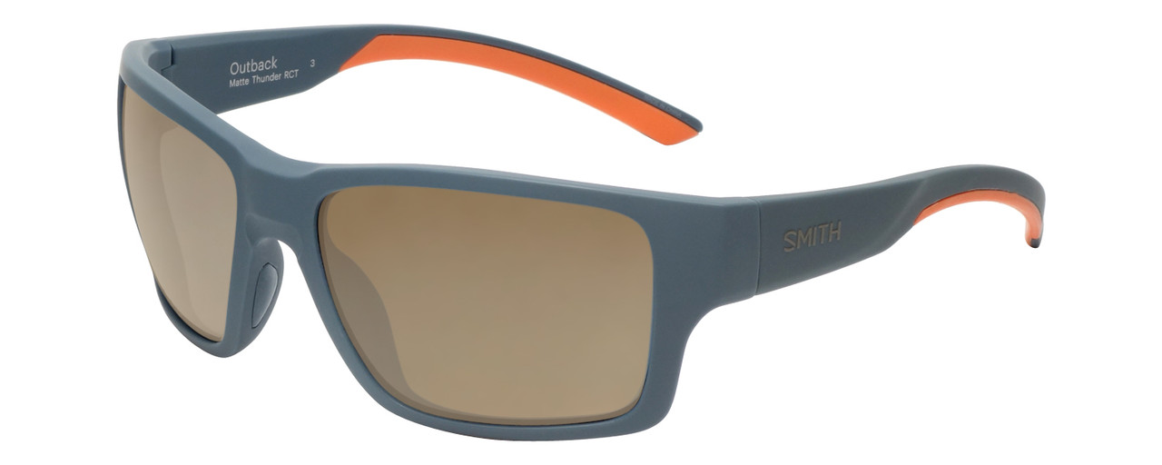 Profile View of Smith Optics Outback Designer Polarized Sunglasses with Custom Cut Amber Brown Lenses in Matte Thunder Grey Mens Sport Full Rim Acetate 59 mm