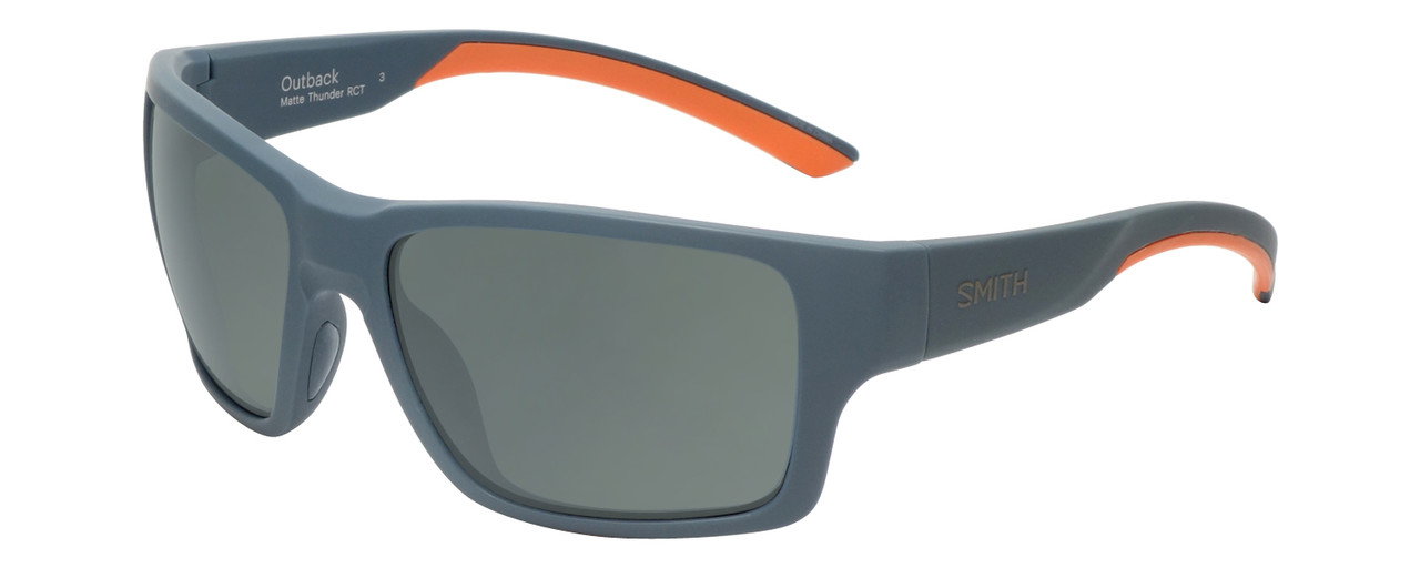 Profile View of Smith Optics Outback Designer Polarized Sunglasses with Custom Cut Smoke Grey Lenses in Matte Thunder Grey Mens Sport Full Rim Acetate 59 mm