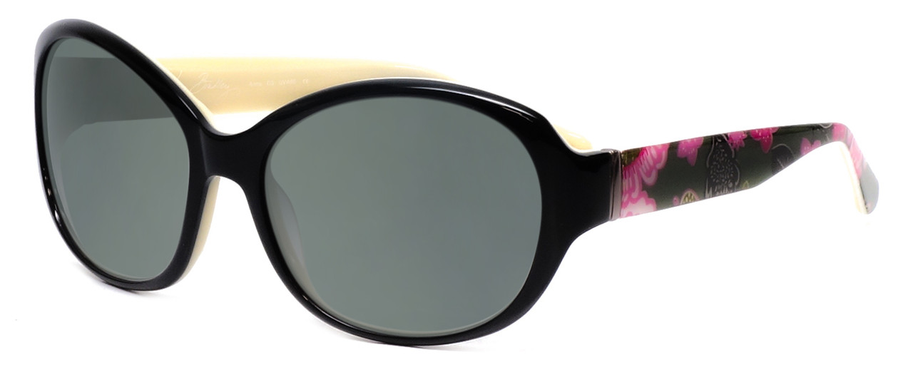 Profile View of Vera Bradley Anna Designer Polarized Sunglasses with Custom Cut Smoke Grey Lenses in Black Olivia Pink Ladies Oversized Full Rim Acetate 56 mm