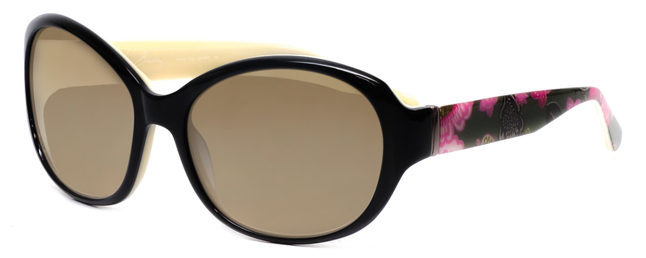 Profile View of Vera Bradley Anna Designer Polarized Sunglasses with Custom Cut Amber Brown Lenses in Black Olivia Pink Ladies Oversized Full Rim Acetate 56 mm