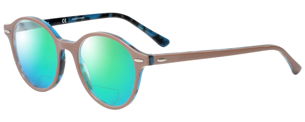 Round Havana Blue Acetate Sunglasses, Brown Lenses