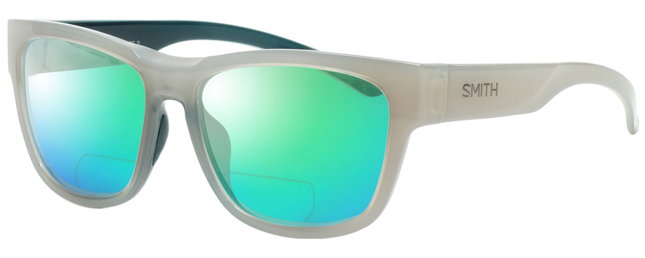 Profile View of Smith Optics EMBER Designer Polarized Reading Sunglasses with Custom Cut Powered Green Mirror Lenses in Crystal Turquoise Blue Green Mens Classic Full Rim Acetate 56 mm