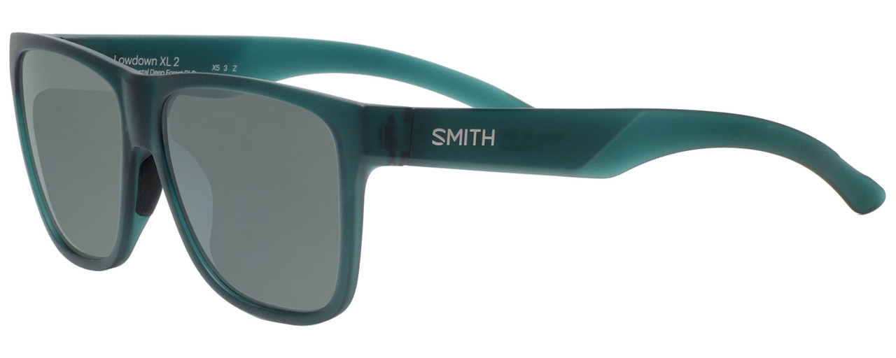 Profile View of Smith Optics LOWDOWN XL 2 Designer Polarized Sunglasses with Custom Cut Smoke Grey Lenses in Matte Green Unisex Square Full Rim Acetate 60 mm