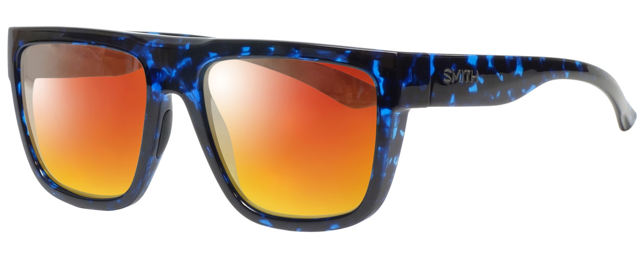 Profile View of Smith Optics THE COMEBACK Designer Polarized Sunglasses with Custom Cut Red Mirror Lenses in Blue Havana Tortoise Unisex Square Full Rim Acetate 58 mm
