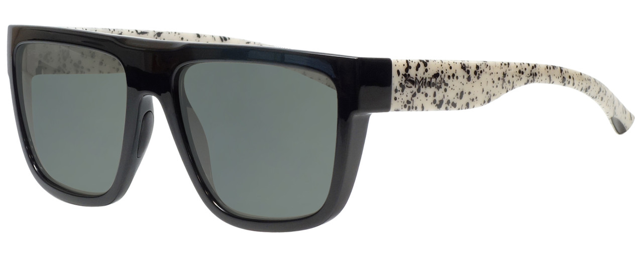 Profile View of Smith Optics THE COMEBACK Designer Polarized Sunglasses with Custom Cut Smoke Grey Lenses in Black White Canvas Splatter Unisex Square Full Rim Acetate 58 mm