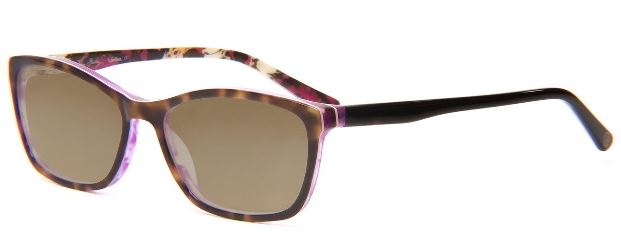 Profile View of Vera Bradley Larissa Designer Polarized Sunglasses with Custom Cut Amber Brown Lenses in Rosewood Purple Tortoise Havana Ladies Classic Full Rim Acetate 54 mm