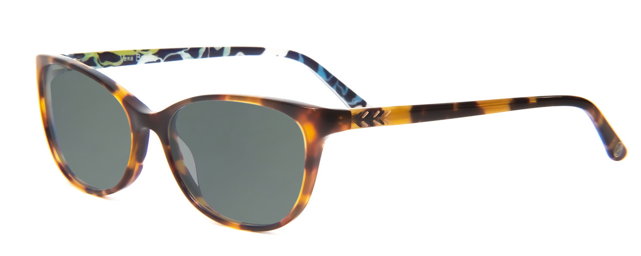 Profile View of Vera Bradley Liliana Designer Polarized Sunglasses with Custom Cut Smoke Grey Lenses in Katalina Blues Tortoise Havana Honey Ladies Cateye Full Rim Acetate 54 mm