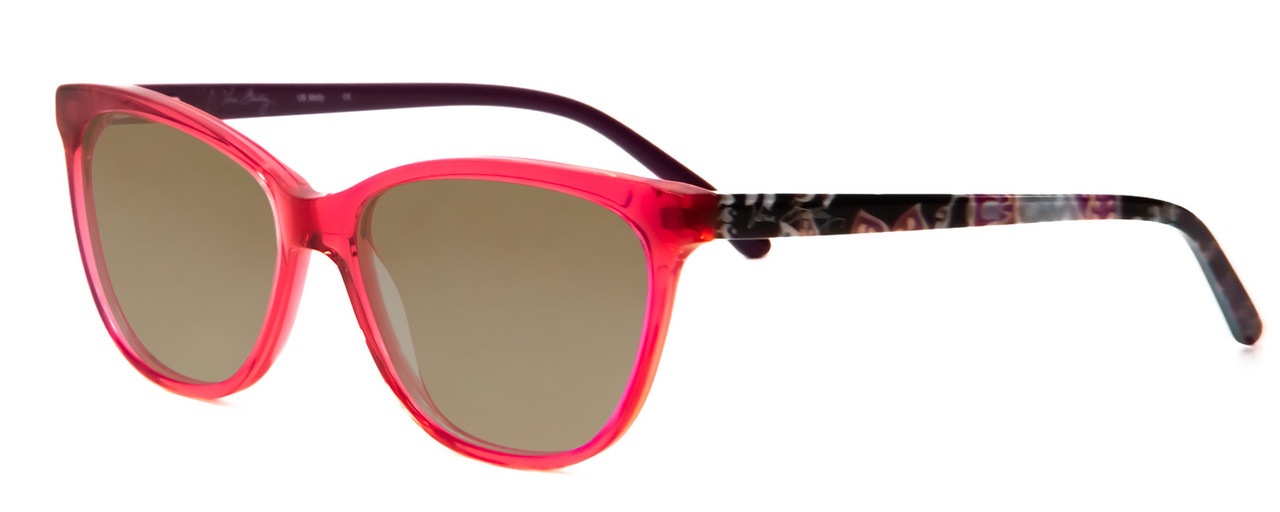 Profile View of Vera Bradley Molly Designer Polarized Sunglasses with Custom Cut Amber Brown Lenses in Alpine Floral Crystal Red Purple Pink Ladies Cateye Full Rim Acetate 54 mm