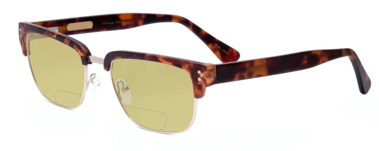 Profile View of Ernest Hemingway H4836-MTO Designer Polarized Reading Sunglasses with Custom Cut Powered Sun Flower Yellow Lenses in Matte Tortoise Havana Gold Unisex Classic Full Rim Metal 53 mm