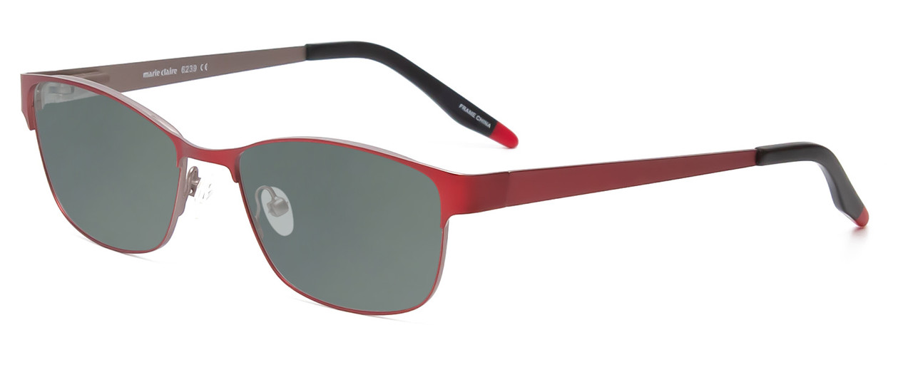 Profile View of Marie Claire MC6239-BUR Designer Polarized Sunglasses with Custom Cut Smoke Grey Lenses in Burgundy Red Black Ladies Classic Full Rim Stainless Steel 49 mm