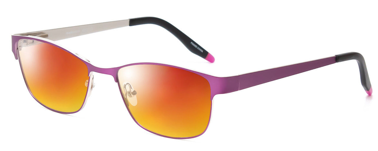 Profile View of Marie Claire MC6239-LAV Designer Polarized Sunglasses with Custom Cut Red Mirror Lenses in Lavender Purple Black Ladies Classic Full Rim Stainless Steel 49 mm