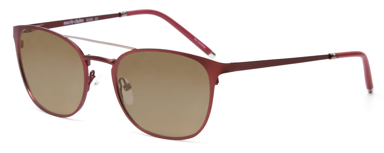 Profile View of Marie Claire MC6248-BUR Designer Polarized Sunglasses with Custom Cut Amber Brown Lenses in Burgundy Red Ladies Classic Full Rim Stainless Steel 49 mm