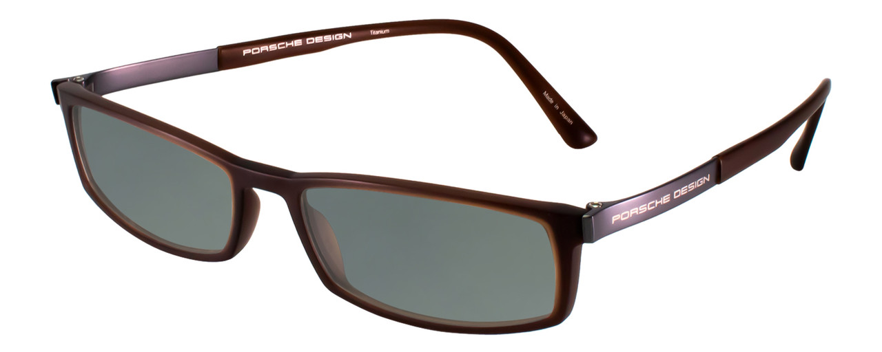 Profile View of Porsche Design P8240-C-54 Designer Polarized Sunglasses with Custom Cut Smoke Grey Lenses in Matte Dark Brown Gun Metal Unisex Rectangle Full Rim Titanium 54 mm