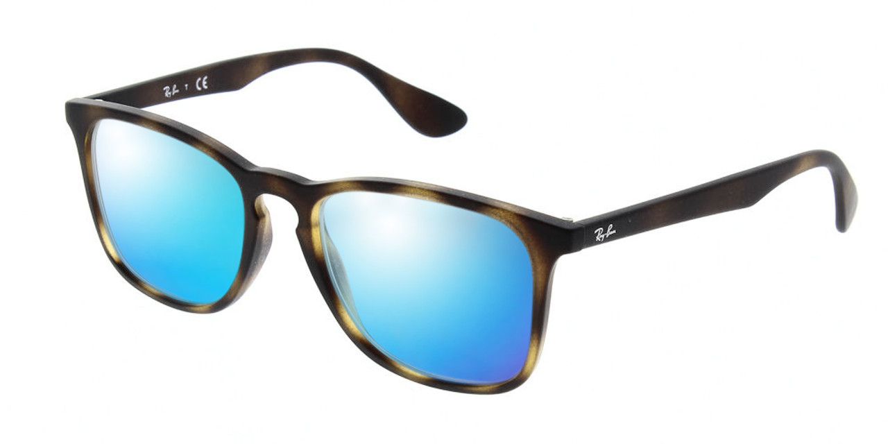 Profile View of Ray-Ban RX7074-5365 Designer Polarized Sunglasses with Custom Cut Blue Mirror Lenses in Tortoise Havana Brown Gold Unisex Classic Full Rim Acetate 52 mm
