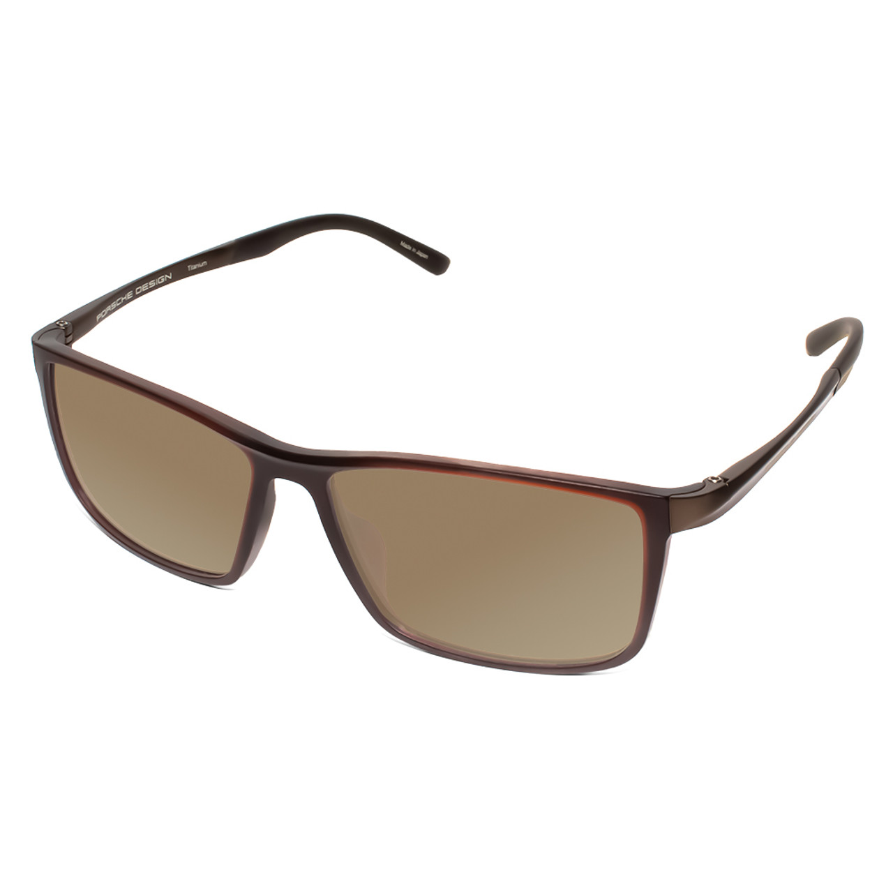 Profile View of Porsche Design P8328-B-56 Designer Polarized Sunglasses with Custom Cut Amber Brown Lenses in Matte Red Brown&Satin Copper Unisex Square Full Rim Titanium 56 mm