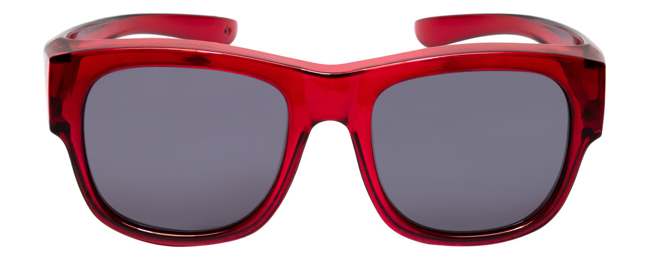Front View of Calabria 9017 Large Polarized Fitover Sunglasses Gloss Crystal Red & Smoke Grey