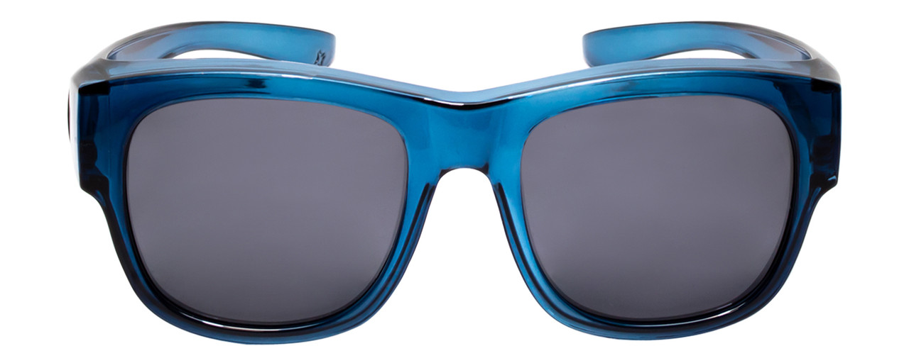 Front View of Calabria 9017 Large Polarized Fitover Sunglasses Gloss Crystal Blue & Smoke Grey