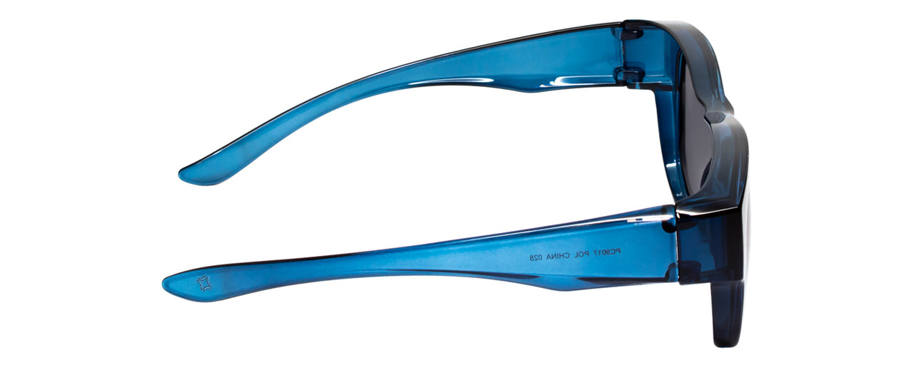 Side View of Calabria 9017 Large Polarized Fitover Sunglasses Gloss Crystal Blue & Smoke Grey