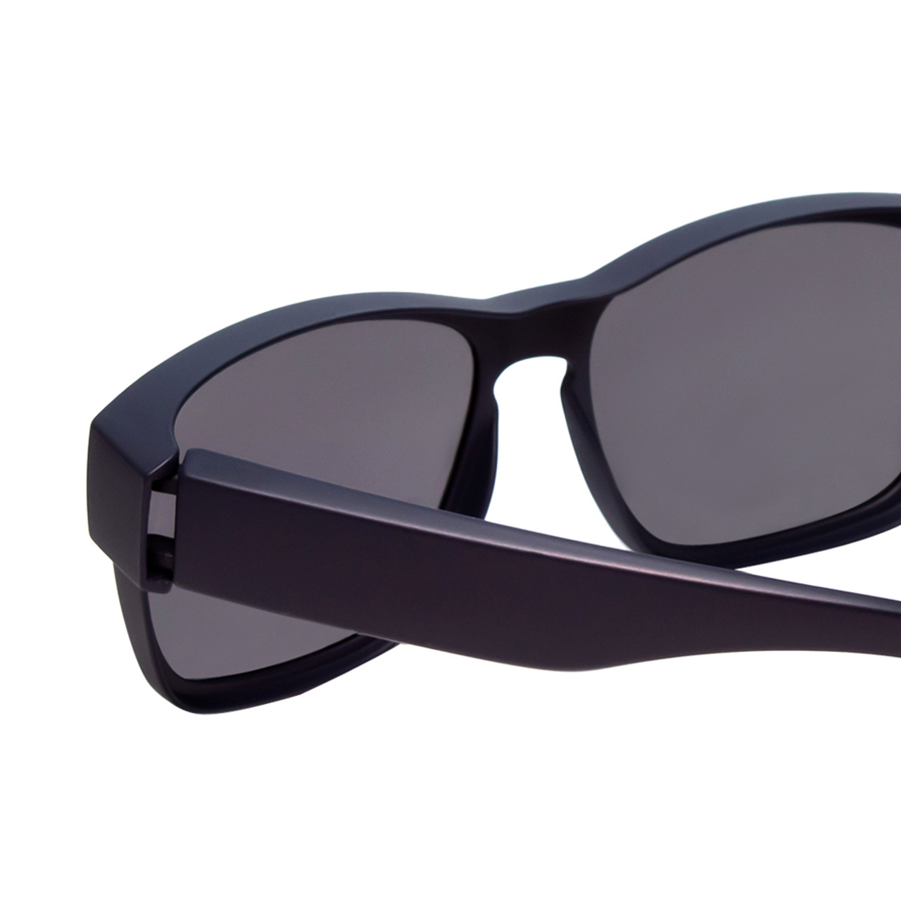Close Up View of Calabria 9018 Small Polarized Fitover Sunglasses in Matte Navy Blue & Smoke Grey