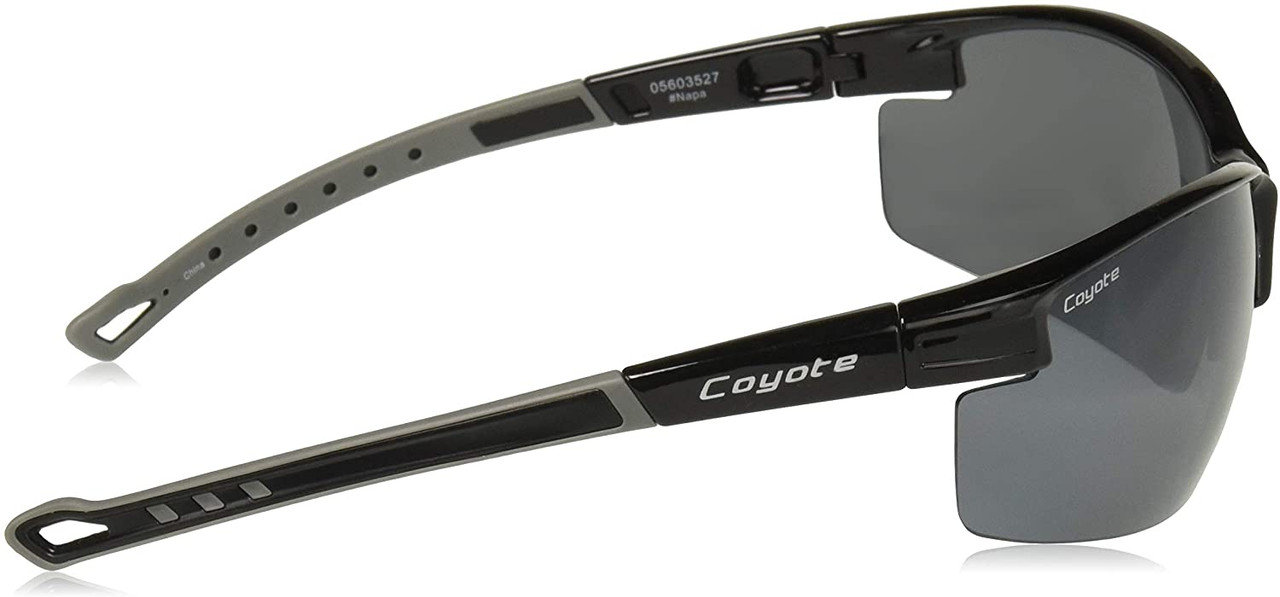 Side View of Coyote NAPA Polarized Sport Semi-Rimless 73mm Sunglasses Matte Black/Gray Silver