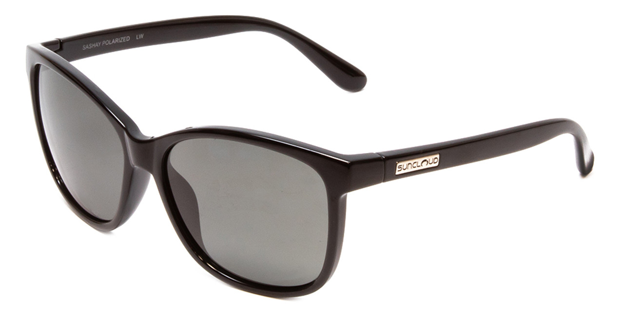 Profile View of Suncloud Sashay Polarized Sunglasses Unisex Acetate Classic Retro in Gloss Black & Gray Green