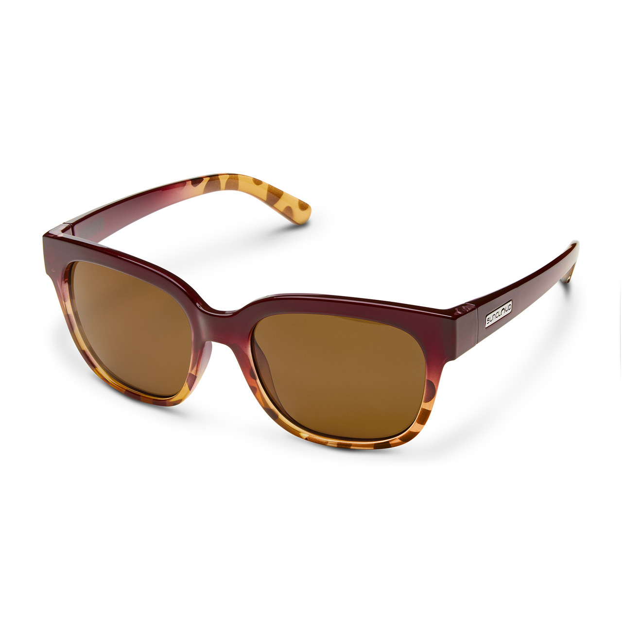 Profile View of Suncloud Affect Polarized Sunglasses Unisex Acetate Classic Retro in Raspberry Tortoise Fade & Brown