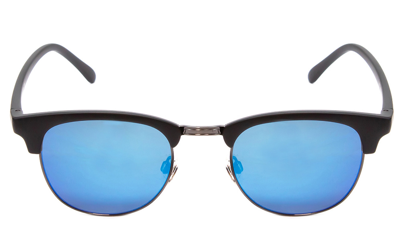 Suncloud Step Out Polarized Sunglasses Unisex Metal Classic Retro in Matte Black & Blue Mirror