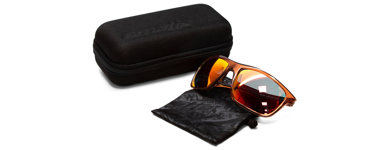 Top View of Arnette Booger Unisex Wrap Polarize Sunglasses in Crystal Peach/Red Mirror 61 mm