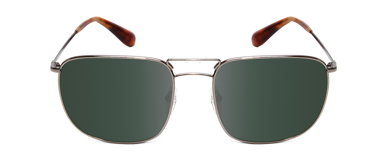 Front View of Prada PR 52TS Aviator Polarized Sunglasses Silver Tortoise Tips/Green Grey 60 mm