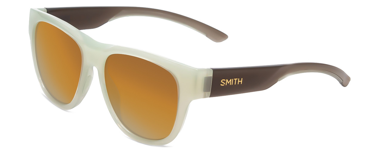 Profile View of Smith Optics Rounder Polarized Sunglasses Ice Smoke Green Grey/Bronze Gold 51 mm