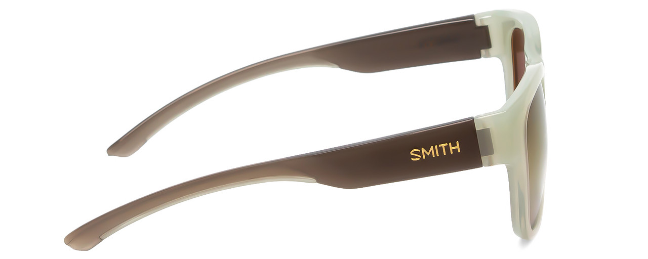 Side View of Smith Optics Rounder Polarized Sunglasses Ice Smoke Green Grey/Bronze Gold 51 mm