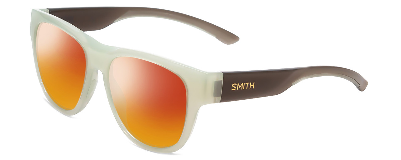 Profile View of Smith Optics Rounder Designer Polarized Sunglasses with Custom Cut Red Mirror Lenses in Ice Smoke Green Crystal Grey Unisex Classic Full Rim Acetate 51 mm
