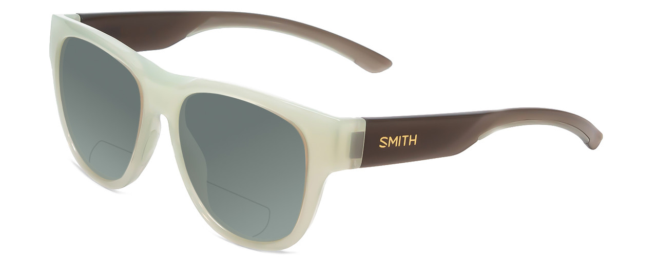 Profile View of Smith Optics Rounder Designer Polarized Reading Sunglasses with Custom Cut Powered Smoke Grey Lenses in Ice Smoke Green Crystal Grey Unisex Classic Full Rim Acetate 51 mm