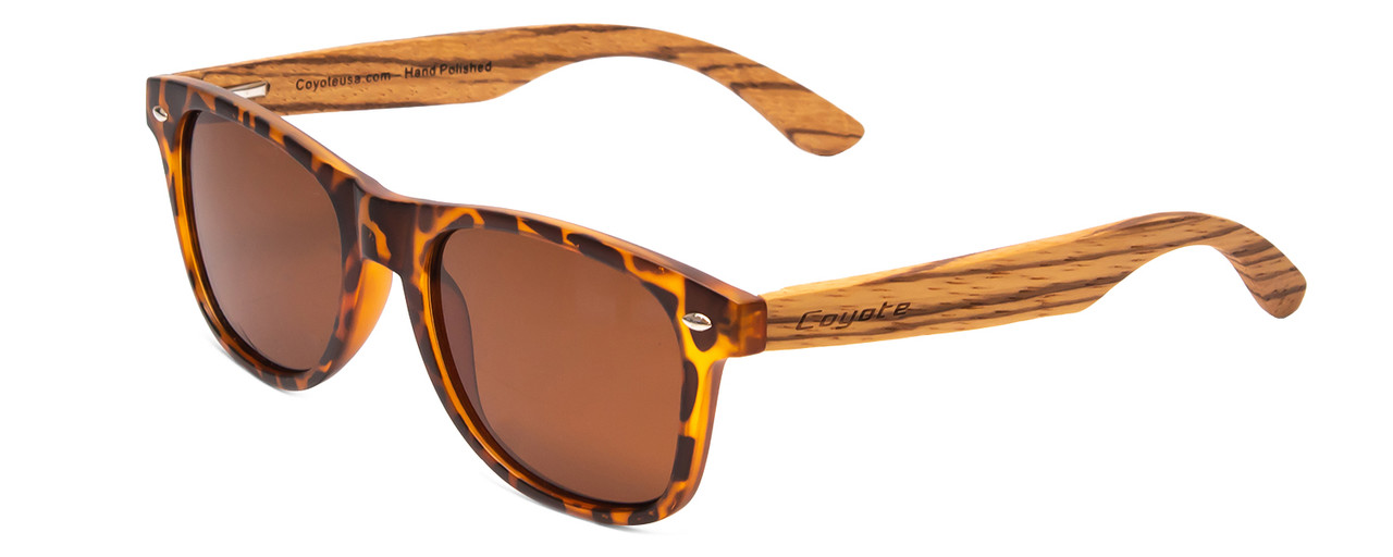 Profile View of Coyote Wood Classic Polarized Sunglasses Black Orange Tortoise Walnut/Brown 52mm