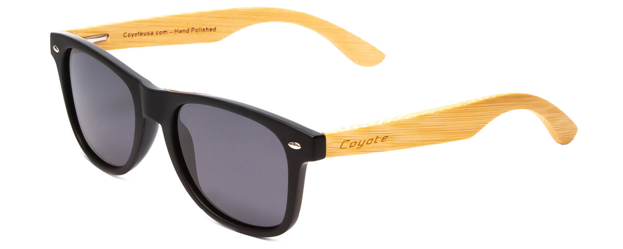 Profile View of Coyote Woodie Classic Polarized Sunglasses Black Brown Bamboo & Smoke Grey 52 mm