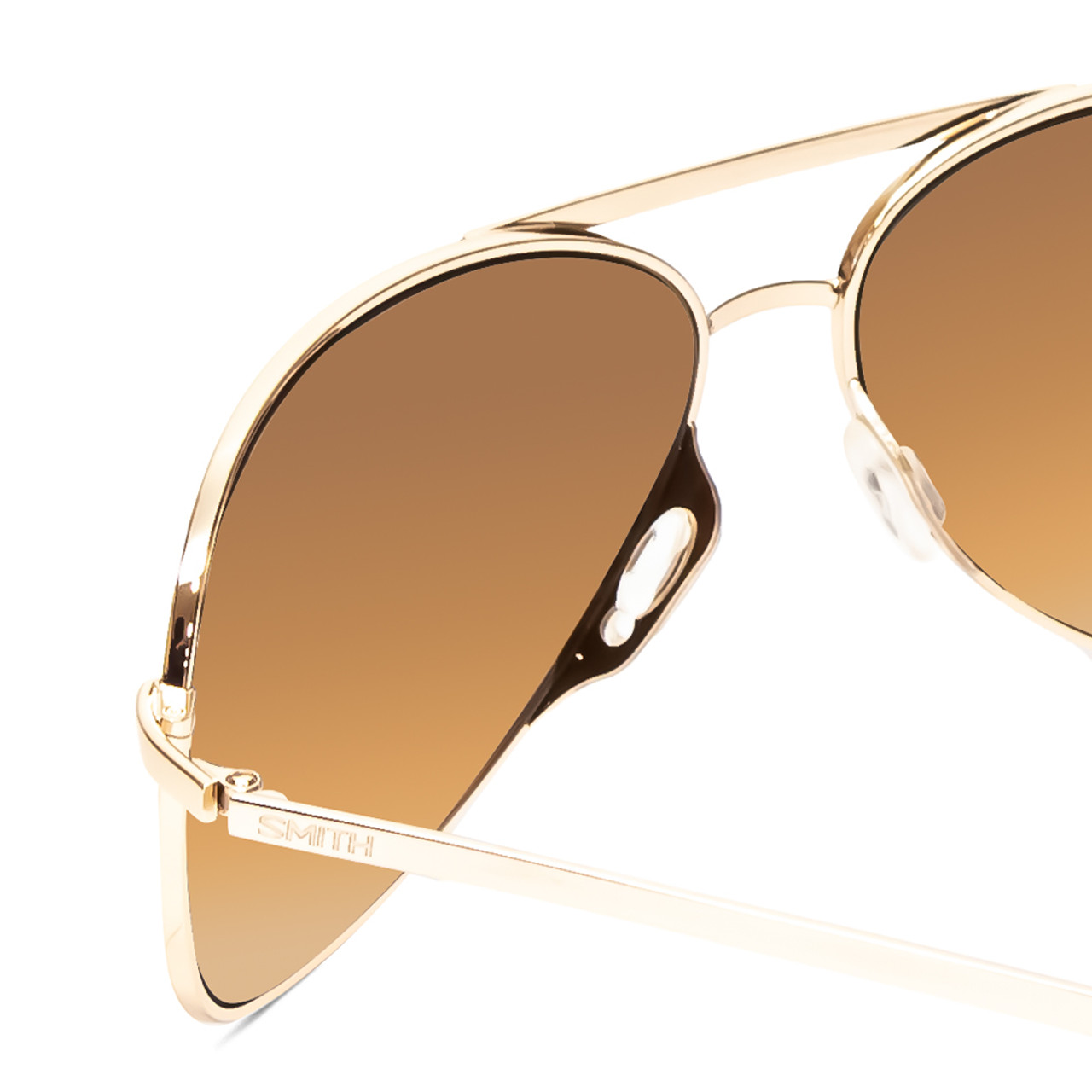 Close Up View of Smith Optics Serpico Unisex Pilot Sunglasses Gold Tortoise/Polarize Brown 65mm