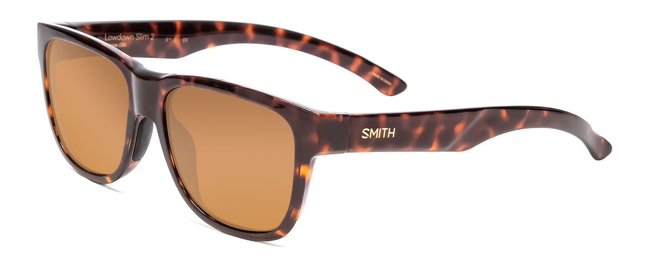 Profile View of Smith Lowdown Slim 2 Sunglasses Tortoise Havana Brown Gold/Polarized Brown 53 mm