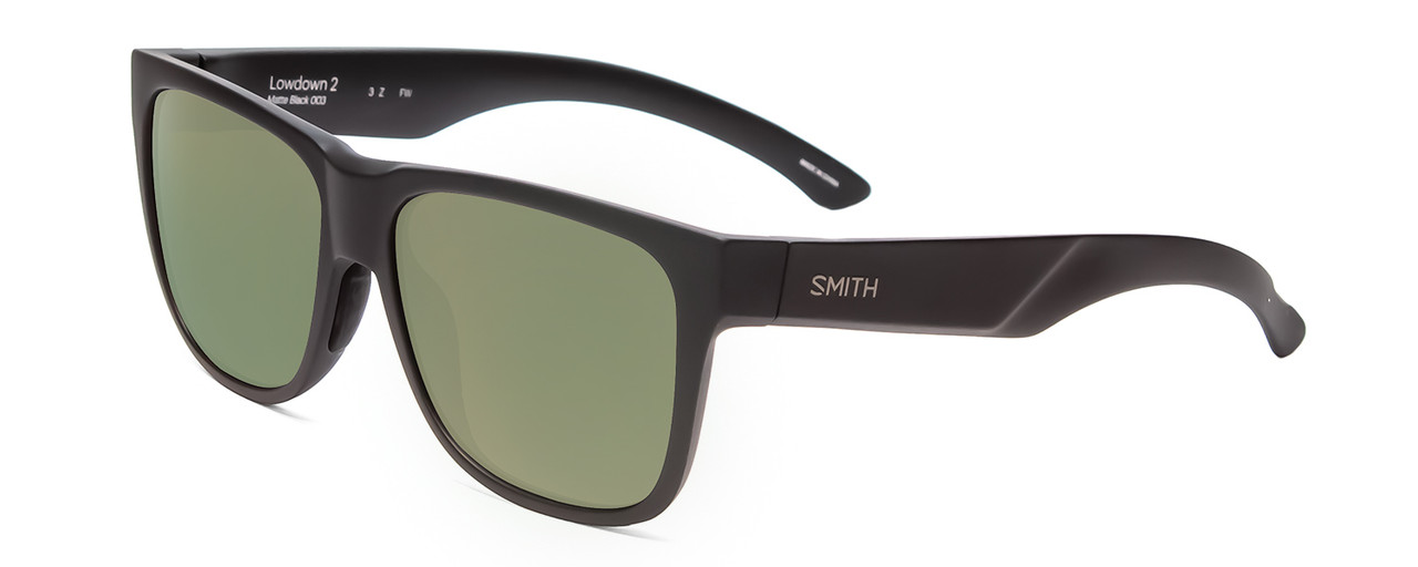 Profile View of Smith Lowdown 2 Square Sunglasses Matte Black/Chromapop Polarize Grey Green 55mm