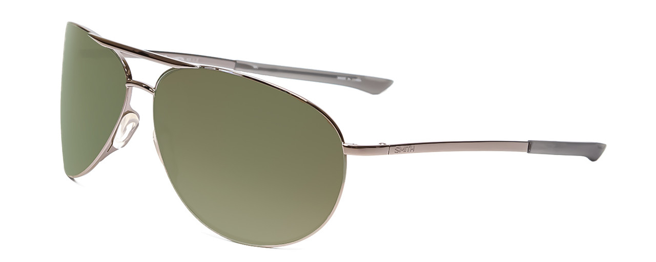 Profile View of Smith Serpico 2 Pilot Sunglasses Gun Metal Silver/CP Polarized Grey Green 65mm