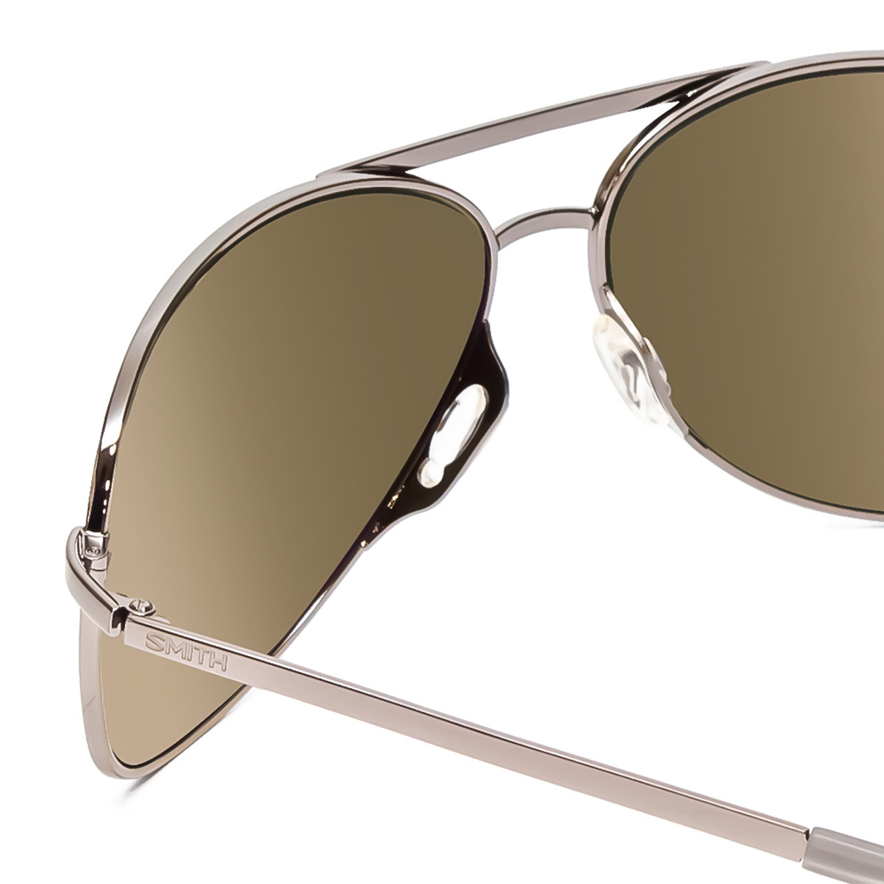 Close Up View of Smith Serpico 2 Pilot Sunglasses Gun Metal Silver/CP Polarized Grey Green 65mm