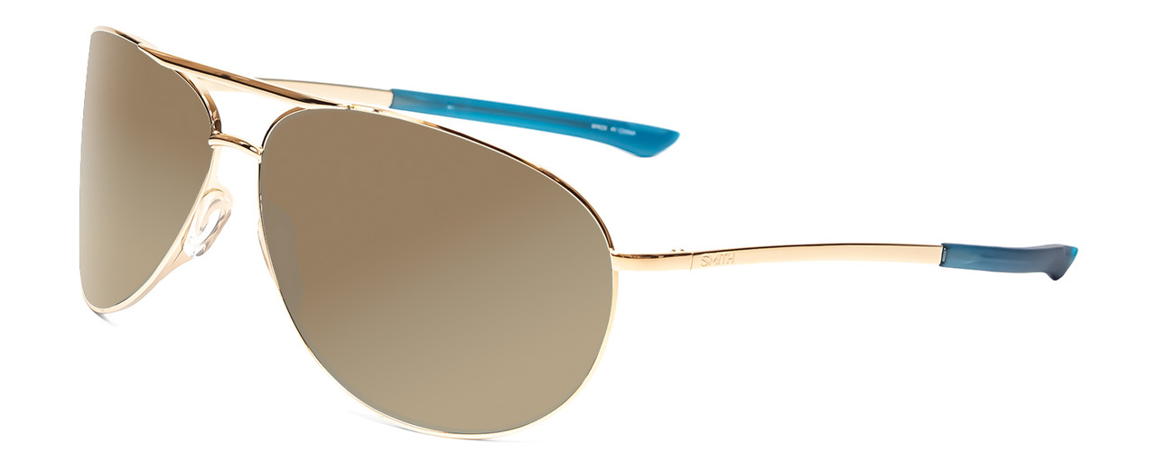 Profile View of Smith Optics Serpico 2 Designer Polarized Sunglasses with Custom Cut Amber Brown Lenses in Gold Unisex Aviator Full Rim Metal 65 mm