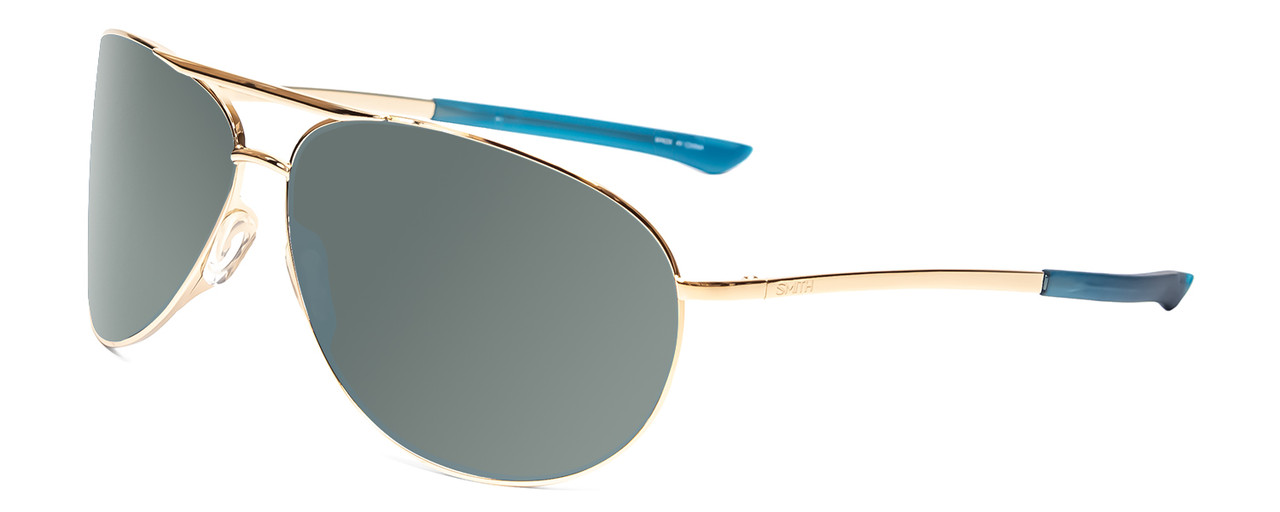 Profile View of Smith Optics Serpico 2 Designer Polarized Sunglasses with Custom Cut Smoke Grey Lenses in Gold Unisex Pilot Full Rim Metal 65 mm