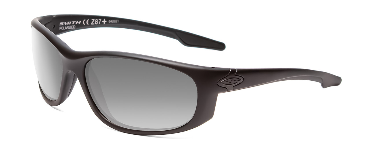 Profile View of Smith Optics Chamber Unisex Wrap Sunglasses Matte Black/Polarized Grey Lens 65mm