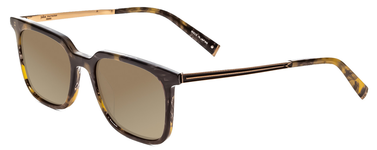 Profile View of John Varvatos V521 Designer Polarized Sunglasses with Custom Cut Amber Brown Lenses in Olive Green Tortoise Havana Unisex Square Full Rim Acetate 52 mm