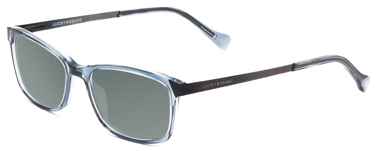 Profile View of Lucky Brand D714 Designer Polarized Sunglasses with Custom Cut Smoke Grey Lenses in Crystal Blue Unisex Oval Full Rim Acetate 48 mm