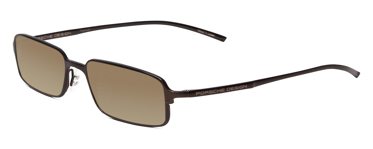 Profile View of Porsche Designs P8185-A Designer Polarized Sunglasses with Custom Cut Amber Brown Lenses in Black Titanium Unisex Rectangle Full Rim Titanium 52 mm