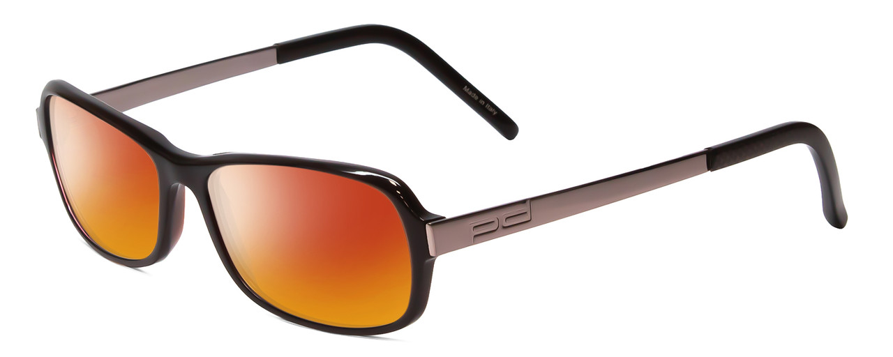 Profile View of Porsche Designs P8207-A Designer Polarized Sunglasses with Custom Cut Red Mirror Lenses in Dark Brown Unisex Cateye Full Rim Acetate 53 mm