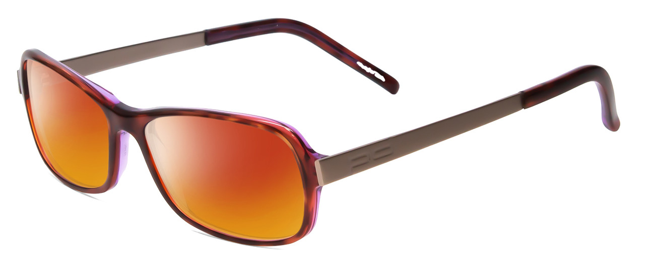 Profile View of Porsche Designs P8207-D Designer Polarized Sunglasses with Custom Cut Red Mirror Lenses in Havana Aubergine Red Silver Unisex Cateye Full Rim Acetate 53 mm