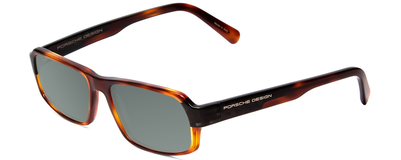 Profile View of Porsche Designs P8215-B Designer Polarized Sunglasses with Custom Cut Smoke Grey Lenses in Havana Tortoise Brown Gold Carbon Fiber Unisex Square Full Rim Acetate 55 mm