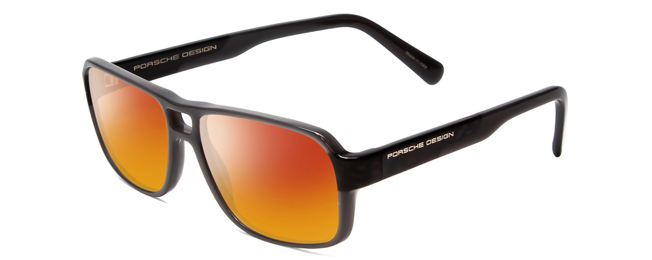 Profile View of Porsche Designs P8217-C Designer Polarized Sunglasses with Custom Cut Red Mirror Lenses in Light Grey Carbon Fiber Unisex Square Full Rim Acetate 56 mm